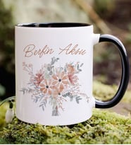 BK Gift Kişiye Özel İsimli Çiçek Tasarımlı Siyah Kupa Bardak- 19, Arkadaşa Hediye, Sevgiliye Hediye, Doğum Günü Hediyesi