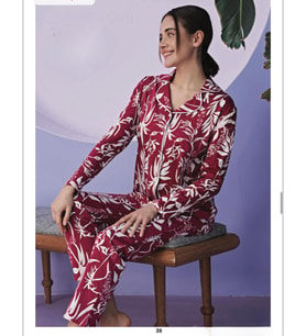 Miss Klein Kadın Büyük Beden Gömlek Yaka Pamuklu Likralı Uzun Kol Pijama Takımı 1129 - 1 Adet (Vişne)