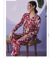 Miss Klein Kadın Büyük Beden Gömlek Yaka Pamuklu Likralı Uzun Kol Pijama Takımı 1129 - 1 Adet (Vişne)