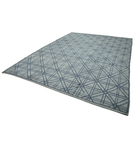 Mavi El Dokuma Halı Kabartmalı Geometrik Desenli Salon Halısı Modern Stil Yatak Odası