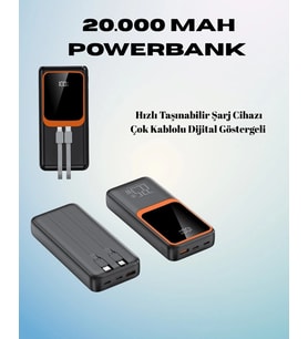 20000 mAh Powerbank Çok Kablolu Dijital Göstergeli Yüksek Hızlı Şarj Cihazı