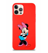 Apple iPhone 12 Pro Soft Premier Kapak Minnie Mouse-D Tasarımlı Silikon Kılıf - Kırmızı (Şeffaf)