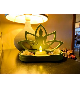 3D Baskı Lotus Buda Mumluk - Dekoratif Tealight Mumluk-Yeşil