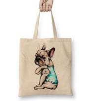 French Bulldog Tattoo I Love Mom Bez Çanta Uzun Saplı