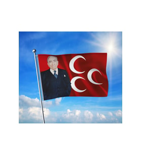 Alparslan Türkeş ve 3 Hilal Mhp Bayrağı Premium Raşel Kumaş 100x150 cm