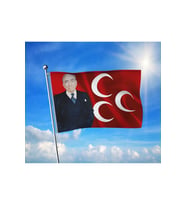 Alparslan Türkeş ve 3 Hilal Mhp Bayrağı Premium Raşel Kumaş 100x150 cm