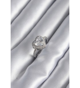 Pirinç Gümüş Renk Zirkon Taş Kalp Charm Model Kadın Yüzük - TJ-BYK2952