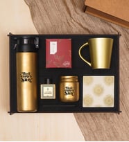 Premium Gold Hediye Seti - Matara, Ortam Kokusu, Mum, Kupa & Taş Bardak Altlığı, Filtre Kahve