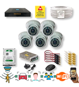 5 KAMERALI SET - ARAÇ İNSAN YÜZ TANIMALI HAREKET ALGILAYAN GECE GÖRÜŞLÜ 36 IR LED 5MP SONY LENSLİ 1080P FULL HD DOME İÇ MEKAN GÜVENLİK KAMERASI SETİ D136B
