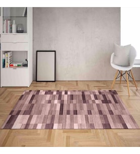 Renk Bloklu Geometrik Geçişli Dijital Baskı Yıkanabilir Kaymaz Taban Salon Halısı ve Yolluk (Pudra) (Kırmızı)
