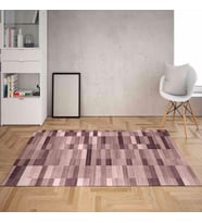 Renk Bloklu Geometrik Geçişli Dijital Baskı Yıkanabilir Kaymaz Taban Salon Halısı ve Yolluk (Pudra) (Kırmızı)