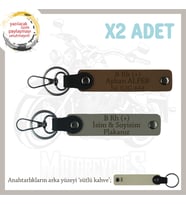 Motor Severlere, İsim Plaka ve B Rh (+) Kan Grubu Yazılı x2' li Anahtarlık Hediye, Kül Gri-Kahve-SK (Çok Renkli)