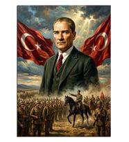 Türk Bayraklı Atatürk Asker Selamı Dekoratif Kanvas - Mdf Ahşap Tablo