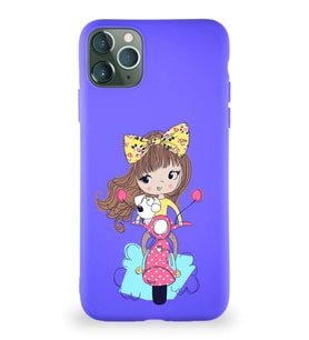 Apple iPhone 11 Pro Max Soft Premier Kapak Vespagirl Tasarımlı Silikon Kılıf - Mor (Şeffaf)