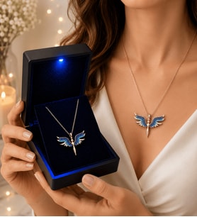 925 Ayar Gümüş Zirkon Taşlı Mikail Meleği Kadın Kolye - Premium LED Işıklı Hediye Kutusunda