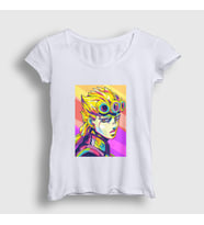 Presmono Kadın Beyaz Giorno Giovanna Anime Jojo T-Shirt 321313tt