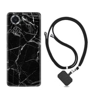 Huawei Nova Y70 Y90 Nova 9 SE  Kılıf Boyun Askılı Silikon Fragile Black Mermer 1378