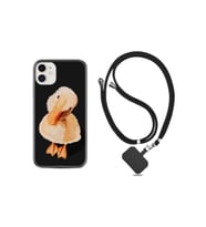 Iphone 11 Uyumlu Kılıf Silikon Ipli Boyun Askılı Desenli Üzgün Ördek 1685