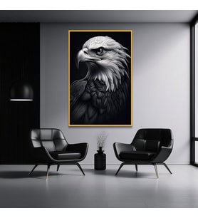Metal Çerçeveli Temperli Cam Tablo Yan Açı Kartal Portresi (Gold)