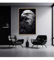 Metal Çerçeveli Temperli Cam Tablo Yan Açı Kartal Portresi (Gold)