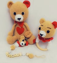Sevimli Ayıcık Yeni Doğan Seti Amigurumi Organik Oyuncak