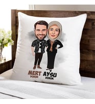 Kişiye Özel Bir Ömür Mutlu Olalım Karikatürlü Yastık