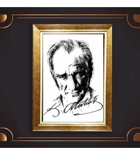 Altın Varaklı Çerçeveli Paspartulu Atatürk Tablo z4706 (Gold)