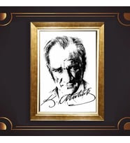Altın Varaklı Çerçeveli Paspartulu Atatürk Tablo z4706 (Gold)