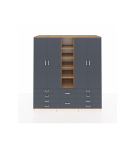Kronos Dolap 9 Raflı 10 Çekmeceli 2 Askılı 220x59x243 Çam-Antrasit/Antrasit