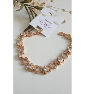 ÇELİK KADIN KALPLİ TAŞLI XUPİNG BİLEKLİK GOLD  RENK ATMAZ ANTİALERJİK 19 CM FMACCESORİES