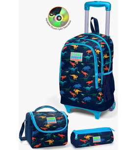 Coral High Kids Lacivert Mavi Dinozor Desenli Çekçekli 3'lü Çanta Seti SET0123135