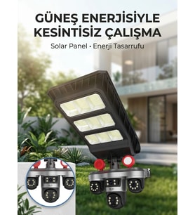 Solar Panelli Akıllı Güvenlik Kamerası Led Projektörlü