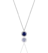 Söğütlü Silver Gümüş rodyumlu safir taşlı pırlanta Montürlü tek taş kolye