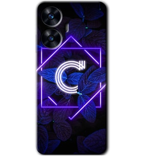 Realme C55 Kılıf HD Desen Baskılı Kılıf - Dark Neon Yaprak C Harfi