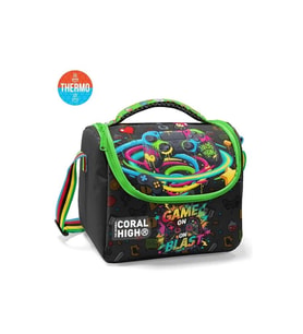 CORAL HIGH 37158 KIDS RACING SİYAH GAMER DESENLİ THERMO BESLENME ÇANTASI