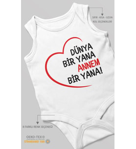 Dünya bir yana annem bir yana Sıfır Kollu Bebek Zıbını %100 Pamuk