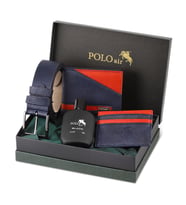 Polo Air Su Yolu Desen Cüzdan Kartlık Kemer Parfüm Seti PM-15 (Lacivert)