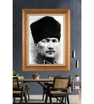 Altın Varaklı Çerçeveli Paspartulu Atatürk Tablo DC1469 (Gold)