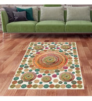 Jüt Hasır Kilim Görünümlü Dijital Baskılı Kaymaz Taban Yıkanabilir Modern Salon Halısı ve Yolluk (Beyaz)