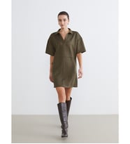 LCW Comfort Yeşil Gömlek Yaka Süet Mini Elbise