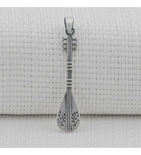 Bağlama Saz Tasarımlı 925 Ayar Gümüş Erkek Kolye  Ucu