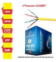 POWERGATE CAT6-BOX-YL, 23AWG, 0,57mm, UTP, CAT6 Kablo, 305m, Sarı