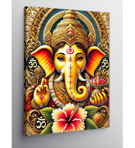 Kanvas Tablo Tanrı Ganesha Ve Lotus Çiçeği