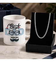 BK Gift Kişiye Özel Babalar Günü Tasarımlı Beyaz Kupa & Gurmet Zincir Kolye -7, Babalar Günü Hediyesi