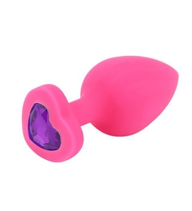 Özel Pembe Silikon Lüks Kalpli Taşlı Küçük Boy  Plug