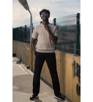 Bisiklet Yaka Rayon Kumaş Kendinden Çizgili Likralı Slimfit T-shirt (Kahverengi)
