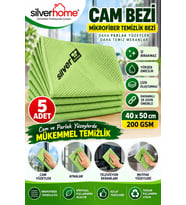 Silver Home Yeşil Cam Bezi 200 Gsm 40x50 cm 5 Adet