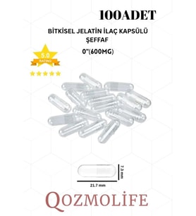 Orta Boy Şeffaf Bitkisel Jelatin Boş İlaç Kapsülü Helal Sertifikalı 0"600mg (100 Adet)