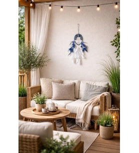 İncili Sodalit Doğal Taşlı Düş Kapanı – El Yapımı Mavi Dreamcatcher Balkon & Ev Dekoru 60 cm