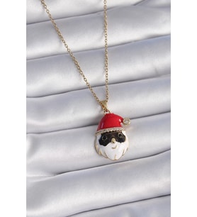 316L Çelik Gold Renk Zincir Zirkon Taşlı Noel Baba Figür Kadın Kolye - TJ-BKO9445
